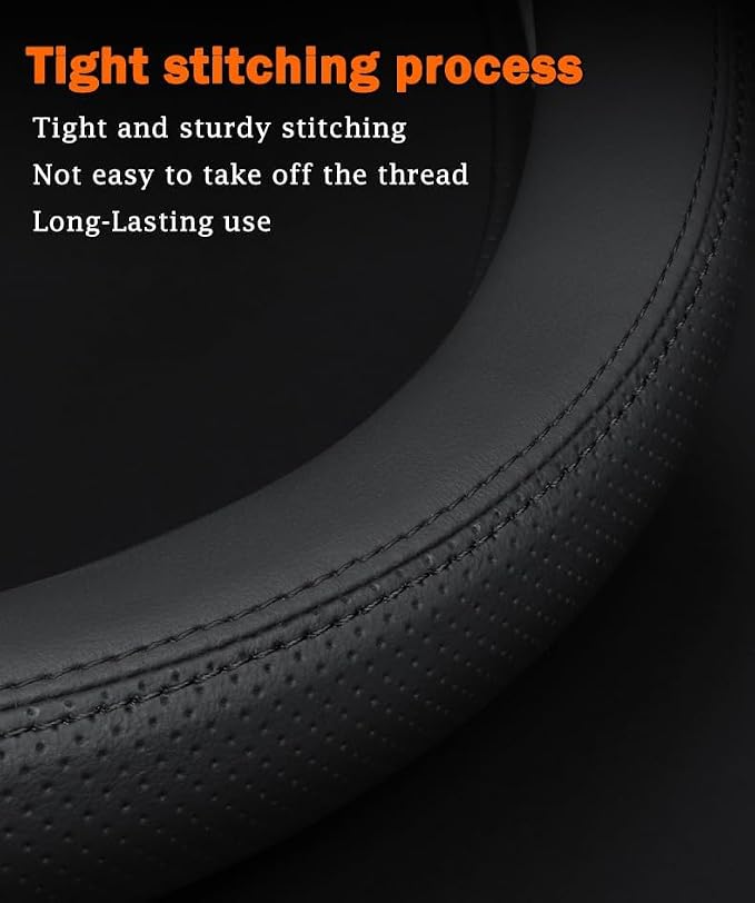 Leather Steering Wheel Cover for Mazda CX5/CX-5 CX50/CX-50 CX3/CX-3 CX30/CX-30 CX9/CX-9 Mazda 3 5 6 MX-5 Miata CX-7 RX-8 GS GT Sport Car Accessories, 2026 Black 14.5-15 inch