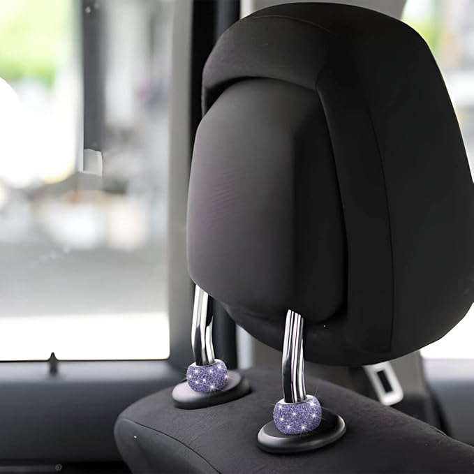 BELOMI 4 Pack Car Headrest Collars, Bling Car Head Rest Collars Rings Decor, Rhinestone Car Head Rest Collars, Diamond Interior Car Seat Accessory (Purple)