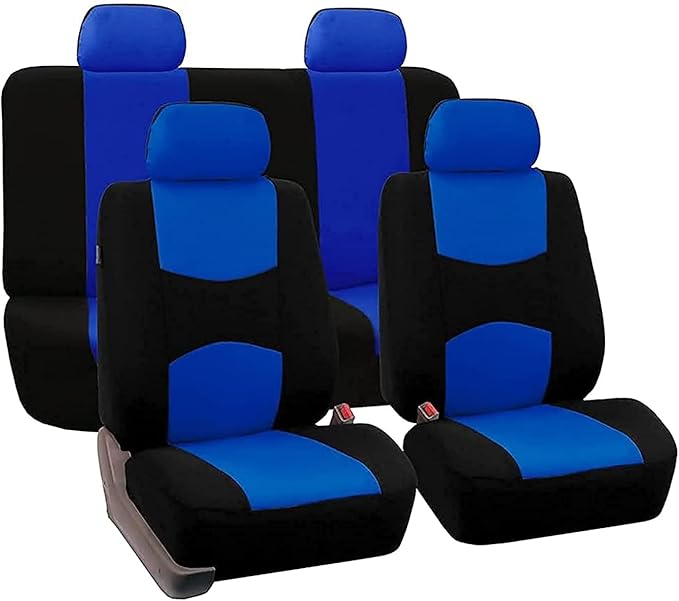 FH Group Car Seat Covers Full Set Cloth - Universal Fit Automotive Seat Covers, Low Back Front Seat Covers, Solid Back Seat Cover, Washable Car Seat Cover for SUV, Sedan and Van Blue