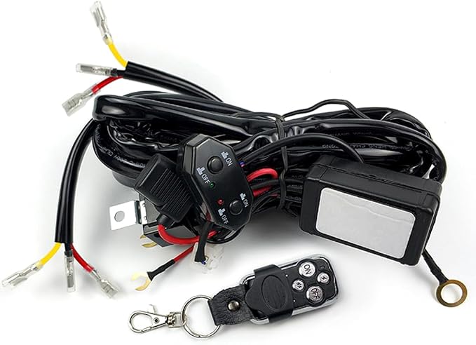 Double Color/High Low Beam 2 Lead Wiring Harness Kit with Remote Control DC12V 40A LED Lights Wiring Harness Switch Relay 14AWG Core Cable Harness fit for Work Lights Driving Lights Bar