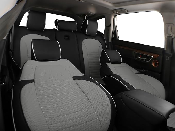 EKR Car Seat Covers for Honda CRV 2012-2014 LX Leatherette Full Set | Custom Fit for Honda CRV 2012 2013 2014 LX ,Factory-Style Interior Upgrade,Easy-Wipe,Faux Leather(Black/Gray)