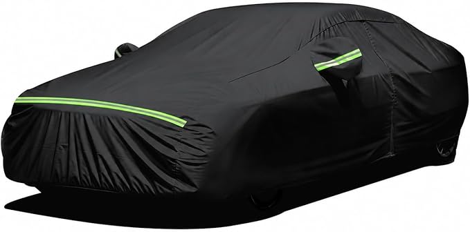 Favoto Car Cover Waterproof All Weather Windproof for Sedans 175-183 Inches | UV Protection, Soft Cotton Lining, Driver Door Zipper, Reflective Strips and Storage Bag Included with Vehicle Fitment Black