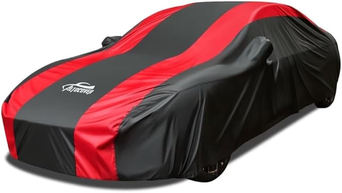 Full-Size Car Cover with Red Stripe Design,Outdoor Car Covers for Automobiles All Weather Waterproof Universal Fit Audi A8,BMW 7 Series, Lexus LS, Jaguar XJ,Benz S-Class,Buick La Crosse