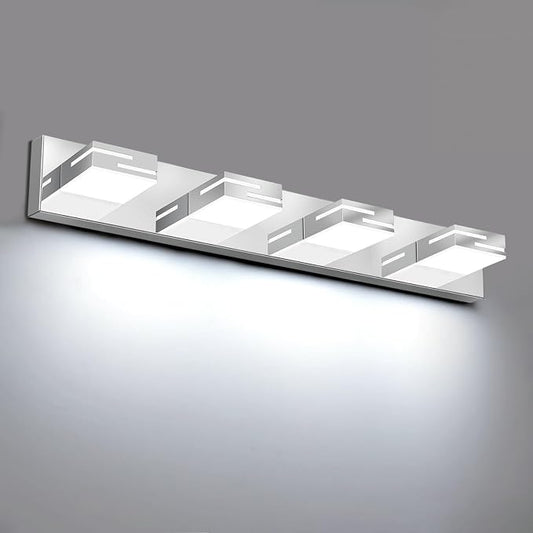 LED Modern Bathroom Vanity Light Fixtures, Dimmable Chrome Vanity Lights for Bathroom Lighting Fixtures Over Mirror, with 360° Rotatable Heads 4-Light 30-inch (Cool White 6000K)
