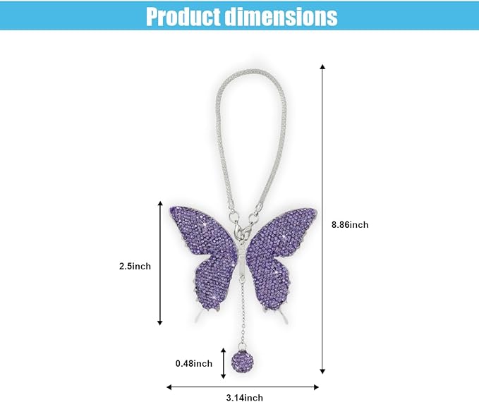 JOYCOURT Bling Butterfly Diamond Car Hanging Accessories for Women, Green | Crystal Butterfly Rear View Mirror Luck Car Decoration Accessories, Valentine's Day Presents Ornament Pendant for All Cars