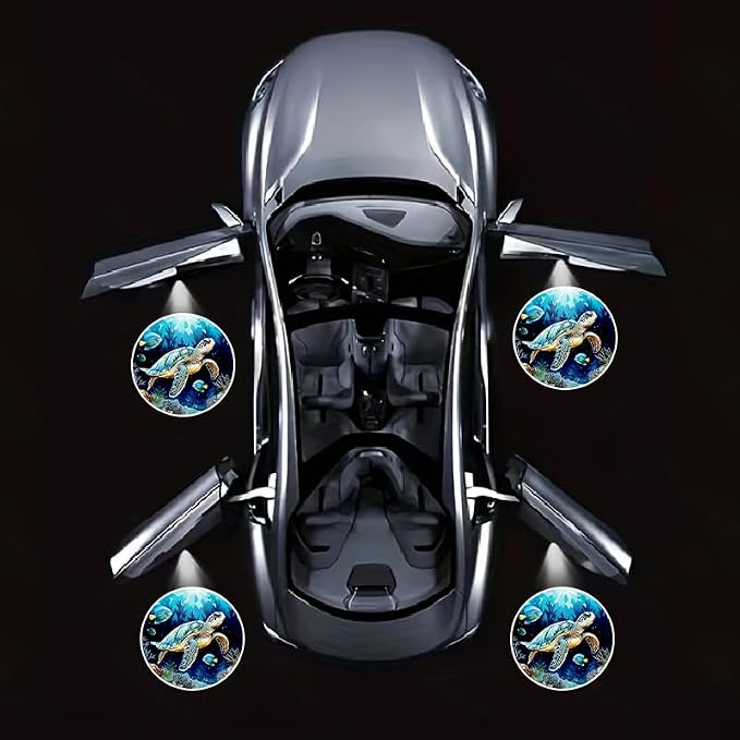 4PCS Car Door Lights,Turtle Door Lights Logo Projector LED Shadow Welcome Lamp,Car Accessories Turtle Gifts for Women Men,Suitable for All Vehicles Motorcycle Bike