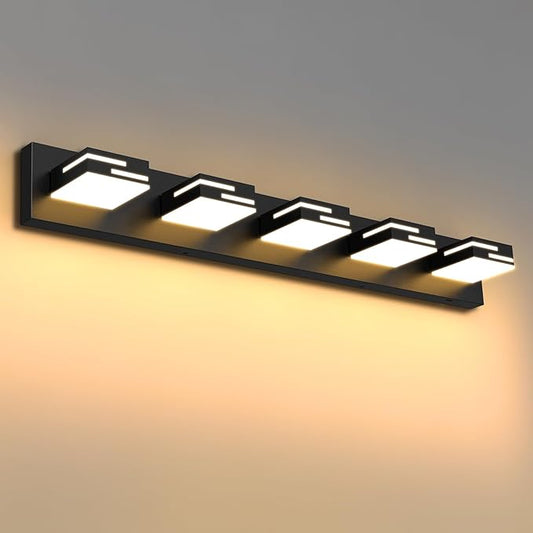 LED Modern Bathroom Vanity Light Fixtures, Dimmable Matte Black Vanity Lights for Bathroom Lighting Fixtures Over Mirror, with 360° Rotatable Acrylic Heads 5-Light 36-inch 5CCT