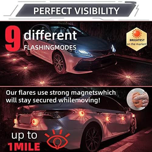 6 LED USB-C Rechargeable Road Flares Deluxe Kit High Visibility Emergency Beacon Lights with Escape Hammer and All Survival Gear