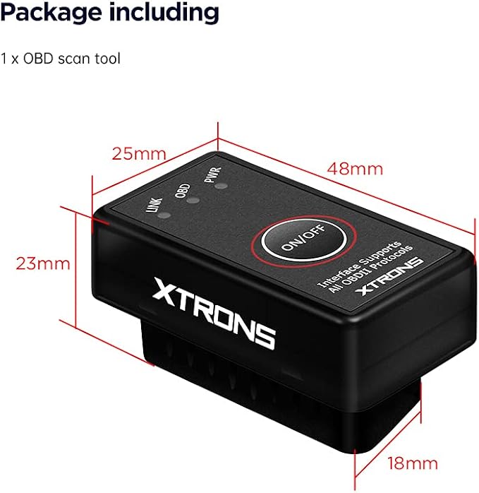 XTRONS OBD2 II Car Auto Diagnostic Tool Car Code Reader Check Engine with ON/Off Switch for Android Car Stereo Phone