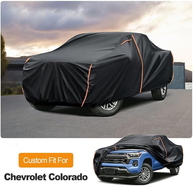 Car Cover Custom Fit for Chevy Colorado 2023-2026, Waterproof PEVA with Cotton Lining, All Weather Sun Rain UV Dust Snow Protection, Truck Cover with Door Zipper