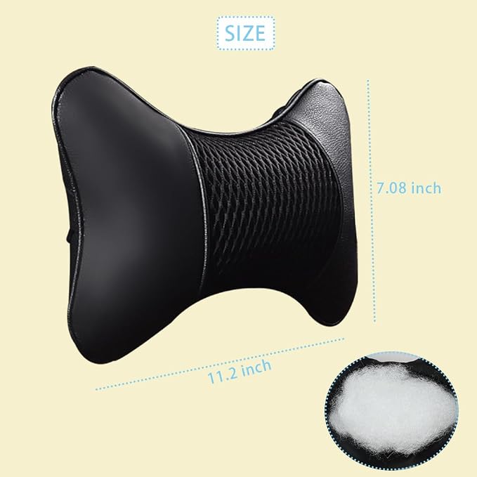 2 Packs Car Neck Pillows Dual-Side PU Leather Car Headrest, Black | Universal Soft Neck Support Pillow for Car, Home, Office, Travel Adjustable Auto Neck Pillow Neck Shoulder Pain Relief