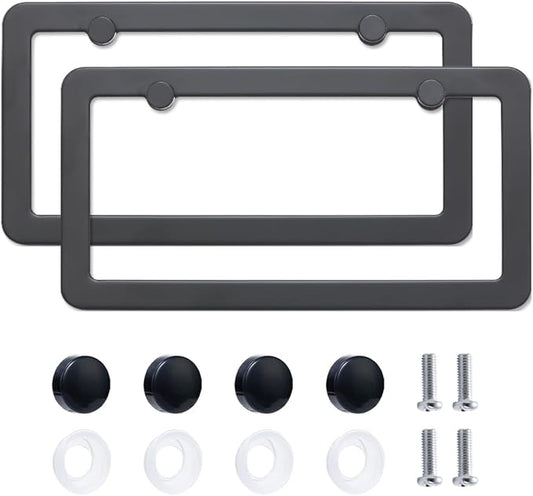 FIISFIIS 2 Pack Premium Stainless Steel License Plate Frames, Solid Rust-Proof Stainless Steel Holder with 2 Holes, Universal Car Frame for Including Screws (Silver)