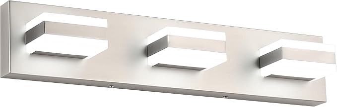 SOLFART Bathroom Vanity Lights Over Mirror Brushed Nickel Bathroom Light Fixture 3 Light Led Lights for Bathrooms Vanity Lights for Bath Nickel ETL Listed