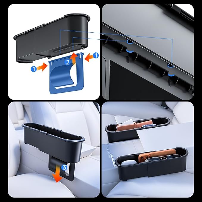 2-Pack Expandable Car Seat Gap Organizer, Adjustable 185-265mm | Driver & passenger side pockets, sliding gap storage box, fits phone keys wallet, seat gap filler set, stop drops