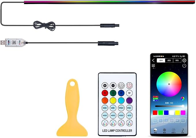 Car Interior Ambient Light Lighting Bar, Windshield Rubber Seal Gap Filler RGB LED Lights Strip Dashboard, Automotive Neon Accent Lights Accessories, Remote App Music Sync, 4.92ft/1.5m