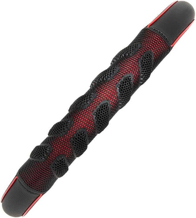 Flying Banner car Steering Wheel Cover Faux Leather Massage Universal fit 3D Honeycomb Hole Anti-Slip Sporty 15 Inches (Red Black)