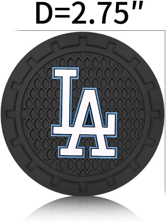 Baseball Fans Car Cup Holder Coasters for LA Dodgers Fans, 2 Pack Dodgers Silicone Non-Slip Cup Mats, 2.75" Car Cup Holder Inserts for Auto Interior
