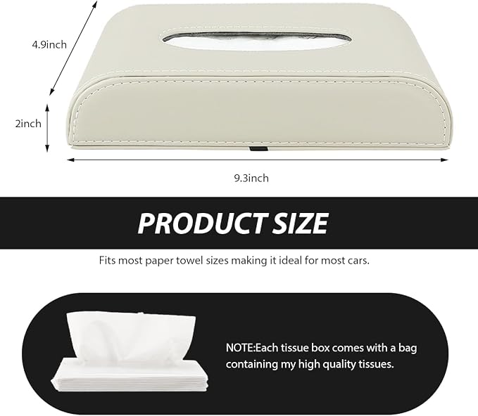 Car Tissue Holder, Rectangular Leather Sun Visor Napkin Case with Tissue Refill, Universal Mask Dispenser Hanging Paper Towel Organizer for Most Vehicles, Car Accessories (Beige)