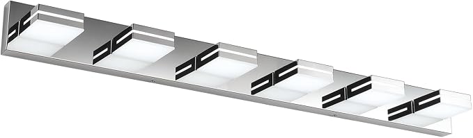 SineRise LED Modern Bathroom Vanity Light Fixtures (6-Light, 48-Inch, Dimmable), Chrome Modern Acrylic Bathroom Wall Lighting Fixtures Over Mirror (Cool White 6000K)