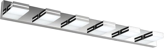 SineRise LED Modern Bathroom Vanity Light Fixtures (6-Light, 48-Inch, Dimmable), Chrome Modern Acrylic Bathroom Wall Lighting Fixtures Over Mirror (Cool White 6000K)