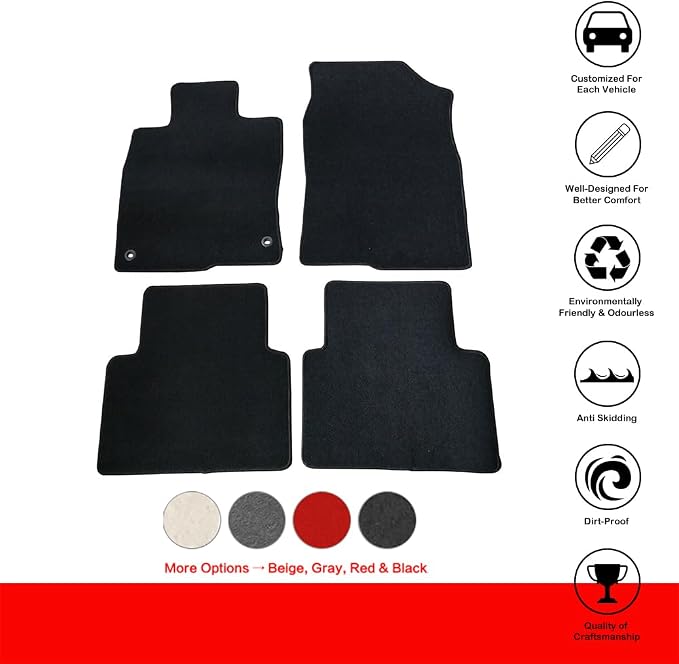 Fit 2016-2021 Honda Civic Floor Mat Nylon Black | IKON MOTORSPORTS, Factory Fitment Floor Mats Carpet Front & Rear 4PC