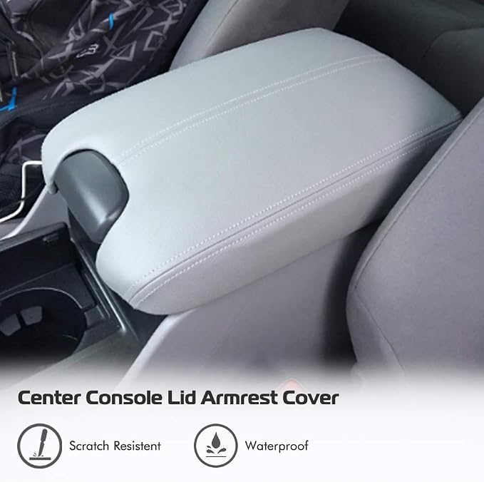 A ABIGAIL Center Console Armrest Cover Repacement Compatible with 2008 2009 2010 2011 2012 Honda Accord Auto Leather Suture Console Lid Cover Replacement (Gray)