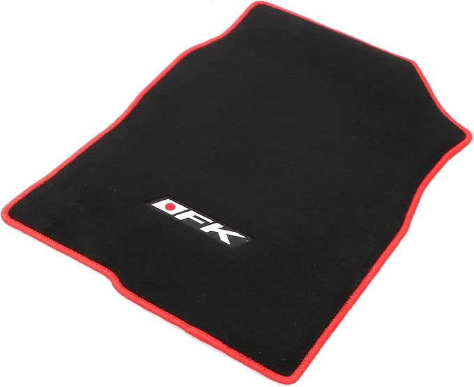 Fit 2016-2021 Honda Civic Floor Mats OEM Fitment Style Black | IKON MOTORSPORTS, Front & Rear Floor Mats Carpet With Red Edge & FK Logo 4PCS, 2017 2018 2019 2020