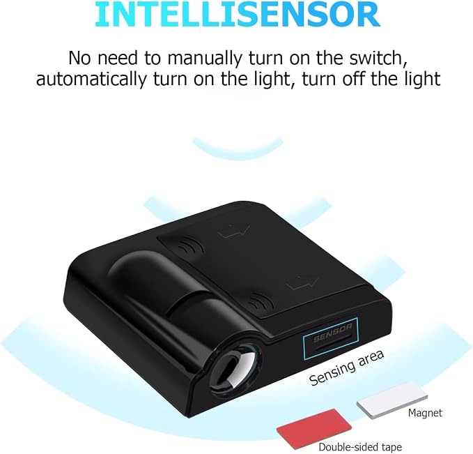 2Pcs Car Door Lights Logo Projector, Wireless LED Door Paste Courtesy Light, Holeless Magnet Sensor Ghost Shadow Welcome Lamp, Naruto Sharingan Light Accessories (Black American Flag)
