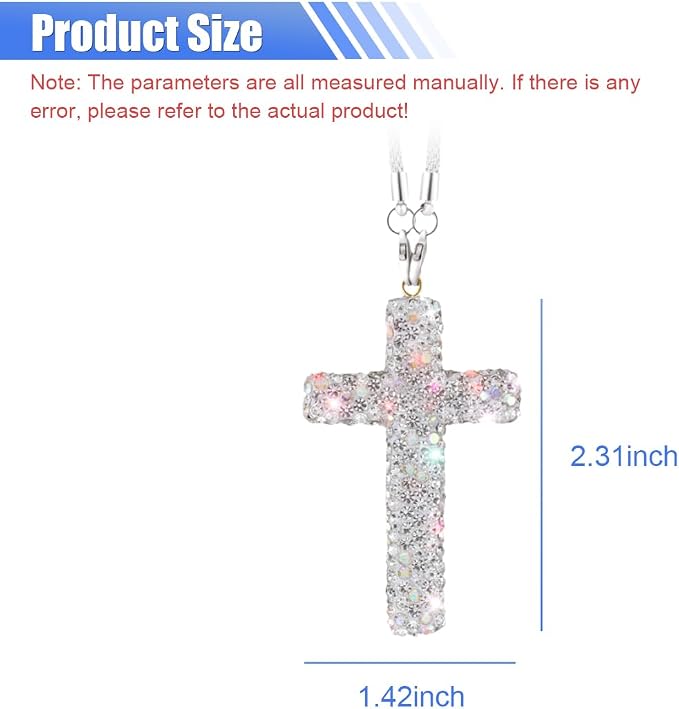 ZIMISI Bling Cross Car Hanging Ornament, Crystal Rhinestone Car Rearview Mirror Pendant for Women, Diamond Rear View Mirror Charm Present, Universal Vehicle Interior Decoration Accessory (White)