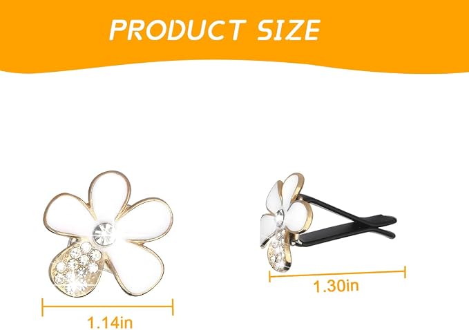 Mandark 6PCS Bling Daisy Flower Car Air Vent Clip, Crystal Rhinestone Vehicle Air Vent Outlet Clip, Cute Auto Air Conditioning Clip Charm Interior Decor Accessories for Women Girls（White）