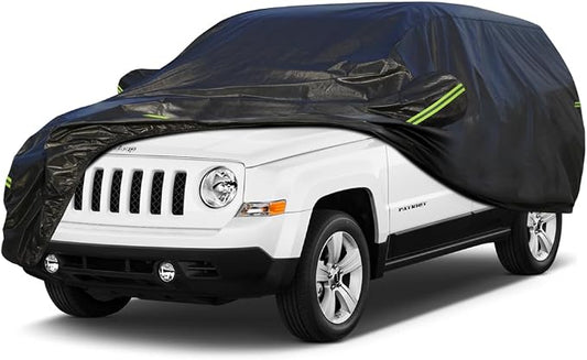 KouKou Waterproof SUV Car Cover Suitable for Jeep Patriot from 2007 to 2016, 7 Layers Windproof All Weather Waterproof Outdoor Cover Sun Rain UV Dust Snow Protection. Black