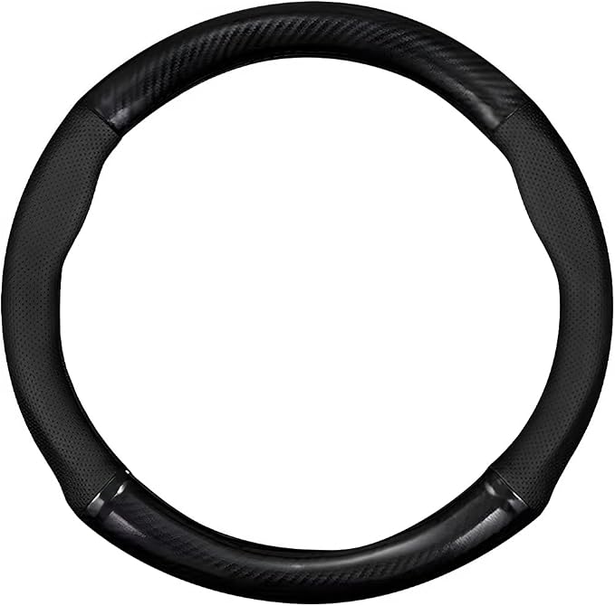 Car Breathable Steering Wheel Cover, Carbon Fiber Wear-Resistant Steering Wheel Protector for Comfy Grip, Universal Non-Slip Leather Wheel Sleeve for Most Car SUV Truck (Black)