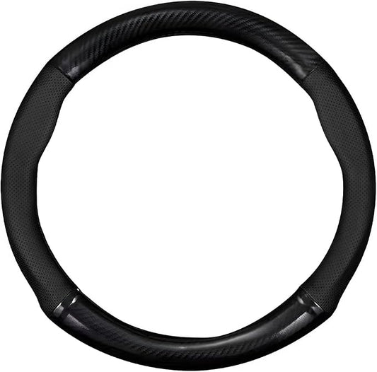 Car Breathable Steering Wheel Cover, Carbon Fiber Wear-Resistant Steering Wheel Protector for Comfy Grip, Universal Non-Slip Leather Wheel Sleeve for Most Car SUV Truck (Black)