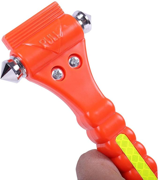 2PCS Car Safety Hammer Emergency with Seat Belt Cutter and Vehicle Window Glass Breaker | for Escape Tool with Reflective Tape