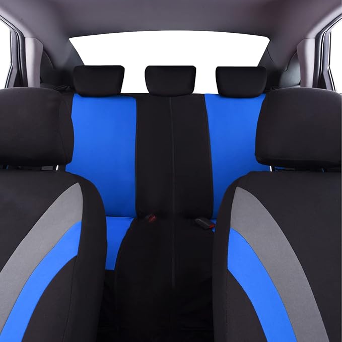 CAR PASS Line Rider Sporty Cloth 11PCS Universal Fit Car Seat Cover -100% Breathable with 5mm Composite Sponge Inside,Airbag Compatible,3zipper Bench(Full Set, Black and Blue)