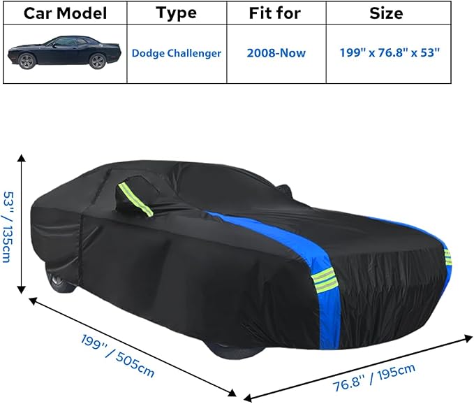 Avecrew Dodge Challenger Car Cover Waterproof All Weather for Automobiles, Outdoor Full Exterior Covers Fit 2008-2026 Dodge Challenger with Windproof Strap and Driver Door Zipper