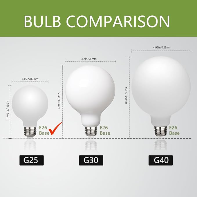 G25 LED Globe Light Bulbs, Dimmable 5W (40W Equivalent) LED Round Bathroom Bulbs, Warm White 2700K, 500LM, E26 Base, CRI90+ Decorative Glass Bulbs for Vanity Makeup Mirror Bedroom, 6 Pack