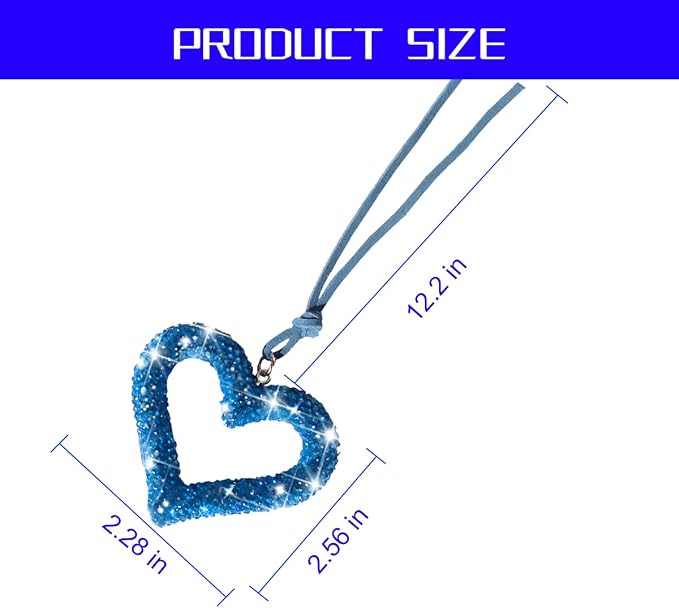 Mandark Bling Heart Car Hanging Accessories, Crystal Rhinestone Vehicle Rear View Mirror Charm Pendant Ornaments, Cute Diamond Auto Interior Hanger Decoration for Women Girls (Light Blue)