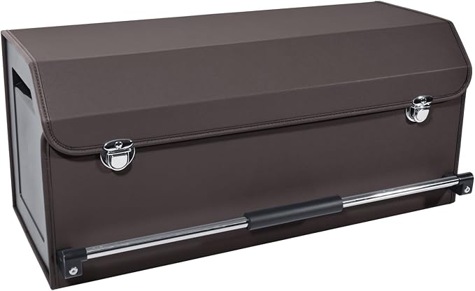Trunk Organizer for Car with Lid Leather Trunk Organizer Car Organizer | SUV Trunk Organizer with Push-pull Handle Car Trunk Storage Organizer for Minivan, Truck, Sedan (Brown, 27.1 x 11.4 x 12.2in)