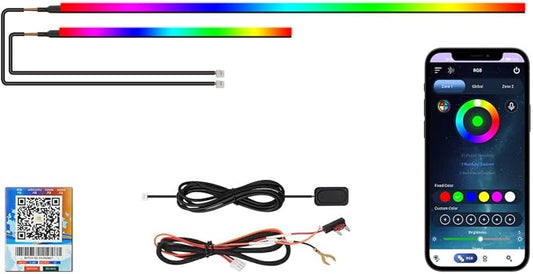 Upgraded Dreamcolor Acrylic Car Interior Lights RGB LED Strip Lights APP Control Zoned Control System 252 Color Modes DIY Fiber Optic Ambient Lighting Kits 2 in 1 Music Car Neon Lights