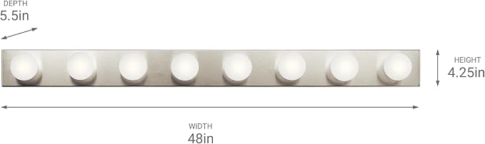 Kichler Linear 48" Bathroom Vanity Light Fixture, 8-Light Modern Brushed Nickel Bath Bar for Bathroom Lighting over Mirror, Transitional Style (48" x 4.25" x 2"), 628NI