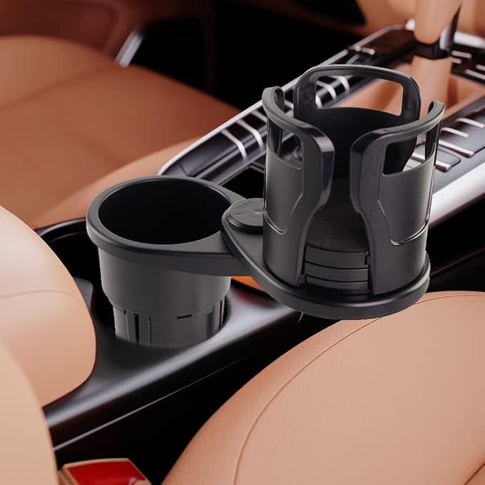 Garlo Car Cup Holder, Garlo Multifunctional Car Cup Holder All Purpose, 360° Swivel Adjustable Large Cup Holder (Carbon Black+Matte Black)