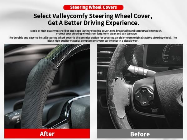 Car Steering Wheel Cover Napa Leather Non Slip Vehicle Steering Wheel Cover Protector, Quick Install Comfy Automotive Interior Decor, Universal fit 14½ to 15 inches Car Pickup SUV 14.5 to 15 inches