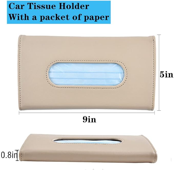 YVPSI Car Tissue Holder Sun Visor Napkin Holder with Tissue (Beige) | Refill Car Mask Holder PU Leather Tissue Box Tissue Box Holder Hanging Tissue Holder Mask Dispenser for Car