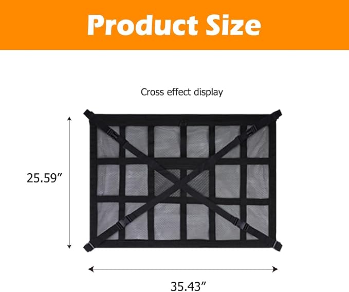 Car Ceiling Cargo Net, 35.4x25.6 Inch Large Overhead Storage Mesh Organizer with 1 Pockets, Double Layer Roof Bag for SUV Van, Camping Overlanding Gear, Adjustable Road Trip Essentials
