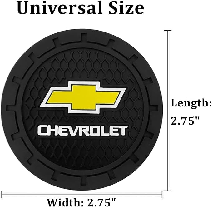 Chevrolet Car Cup Holder Coaster, Silicone Cupholder Coaster, Car Interior Accessories, 2.76 Inch, 2 Pieces, Black