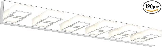 Ralbay LED Modern Chrome Vanity Lights 6 Lights Stainless Steel Acrylic Modern LED Bathroom Vanity Lights Over Mirror (4500K Neutral White Light)