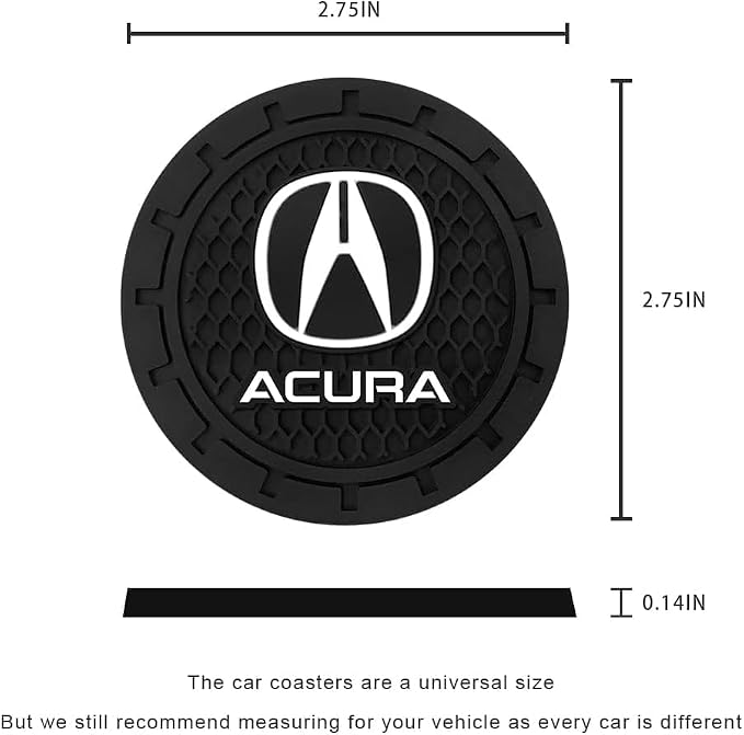 Acura Car Cup Holder Coaster for CDX NSX RDX RLX TLX Silicone Cupholder Coaster, Car Interior Accessories, 2.76 Inch 2 Pieces, Black