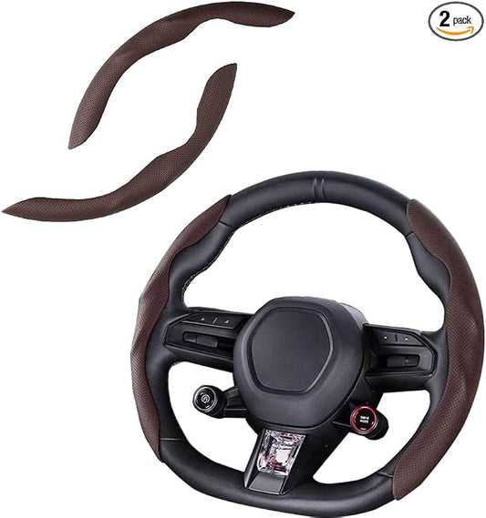 Car Steering Wheel Cover, O/D Shape, Nappa Leather, Segmented, Anti-Slip, Odorless, Breathable, for Men & Women, 14-15inch (Coffee)