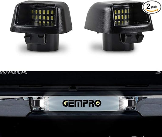 Gempro License Plate Light, 2Pcs LED License Plate Tag Lamp Assembly Replacement Compatbile for Nissan Frontier Titan Xterra Armada Suzuki Equatorx, Powered by 18SMD Xenon White LED Lights (black)